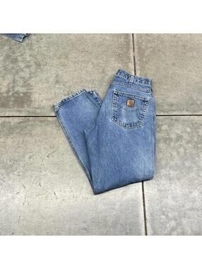 vintage carhartt faded blue relaxed baggy fit jeans size 32 x 30